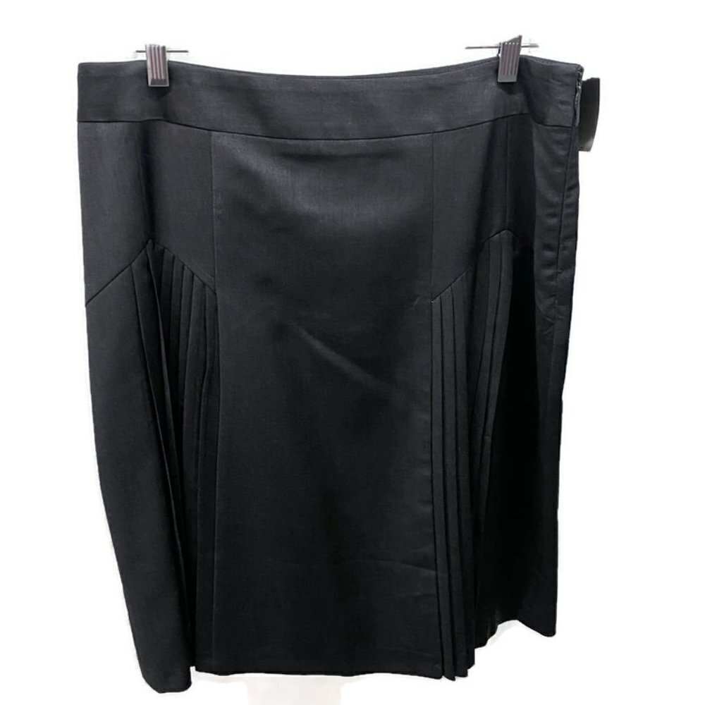 Net Work Charcoal Pleated Knee Length Lined Skirt